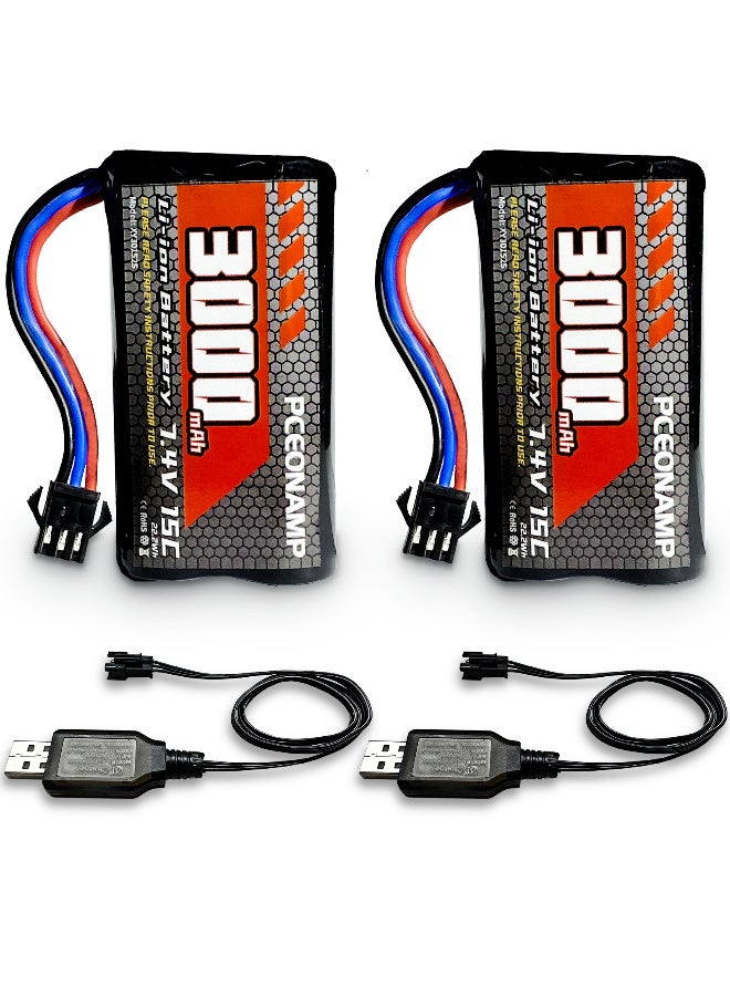 بيسيونأمب 7.4v RC بطارية 3000mAh 2S ليثيوم أيون مع SM-3P بوس قابل للشحن عالية القدرة مناسبة لـ RC خزان RC شاحنة 4WD RC صخرة الزاحف RC بطاريات السيارات مع 2 شاحن USB - Image 1